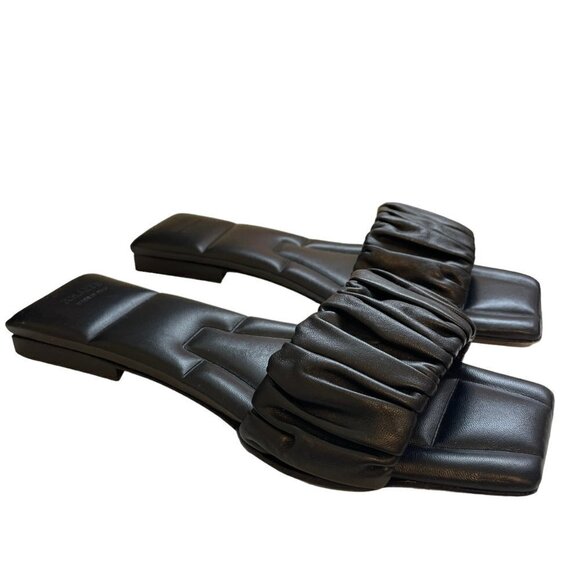 KHAITE Crete Leather Ruched Straps Square Toe Flat Slides Sandals Black Size 36 - Picture 1 of 7